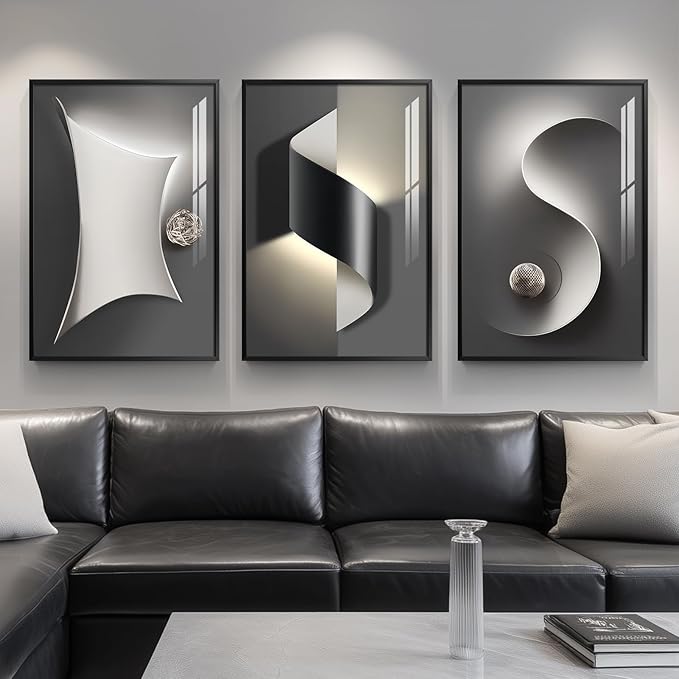 Framed Modern Black and White Abstract Wall Art