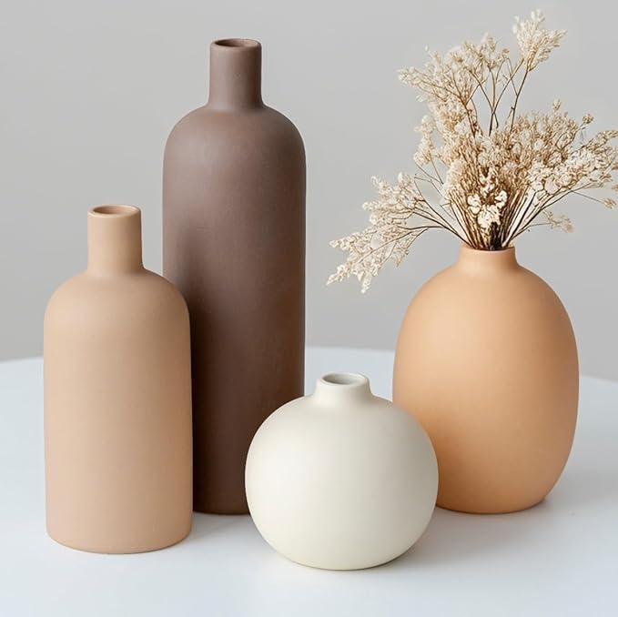 Ceramic Vase Set, Neutral Colors.