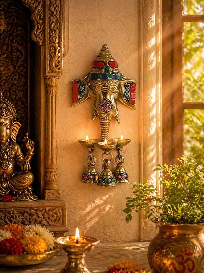 Ganesha Wall Hanging Diya with Bells