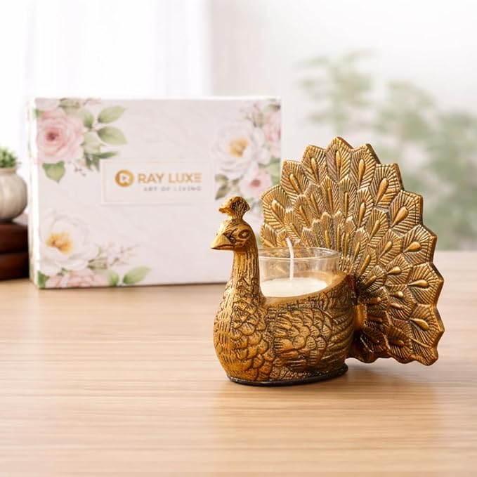 Peacock Candle Holder Gift Set