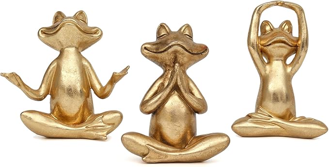 Gold Frog Figurines Yoga Decor