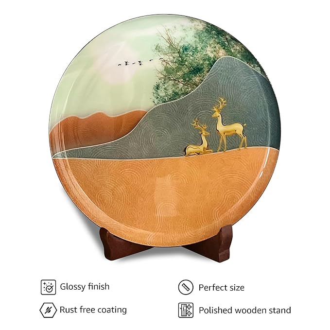 Painting Showpiece Plate with Wooden Stand
