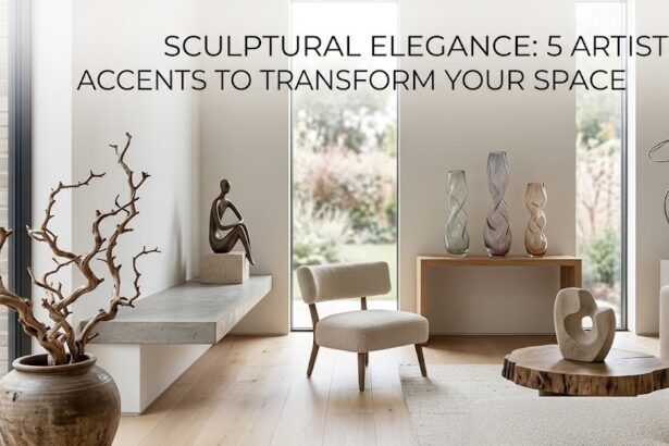 A beautifully curated entryway console table featuring a richly carved wooden elephant stool holding a cascading pothos plant, balanced by a pair of sleek golden reindeer catching the ambient light.
