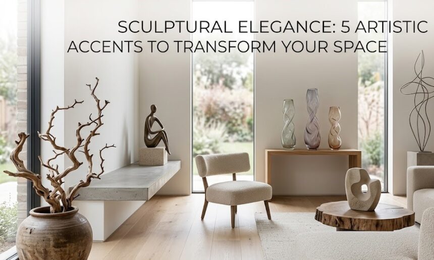 A beautifully curated entryway console table featuring a richly carved wooden elephant stool holding a cascading pothos plant, balanced by a pair of sleek golden reindeer catching the ambient light.