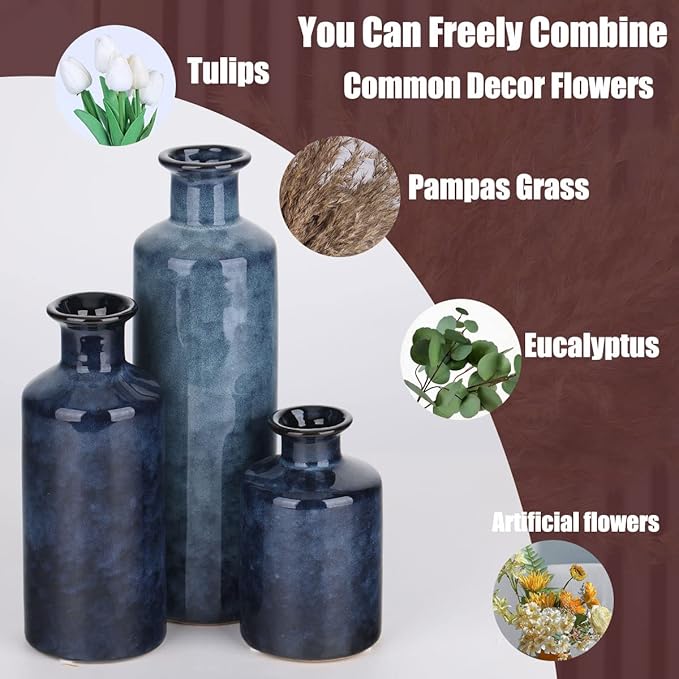 3 Blue Small Vases