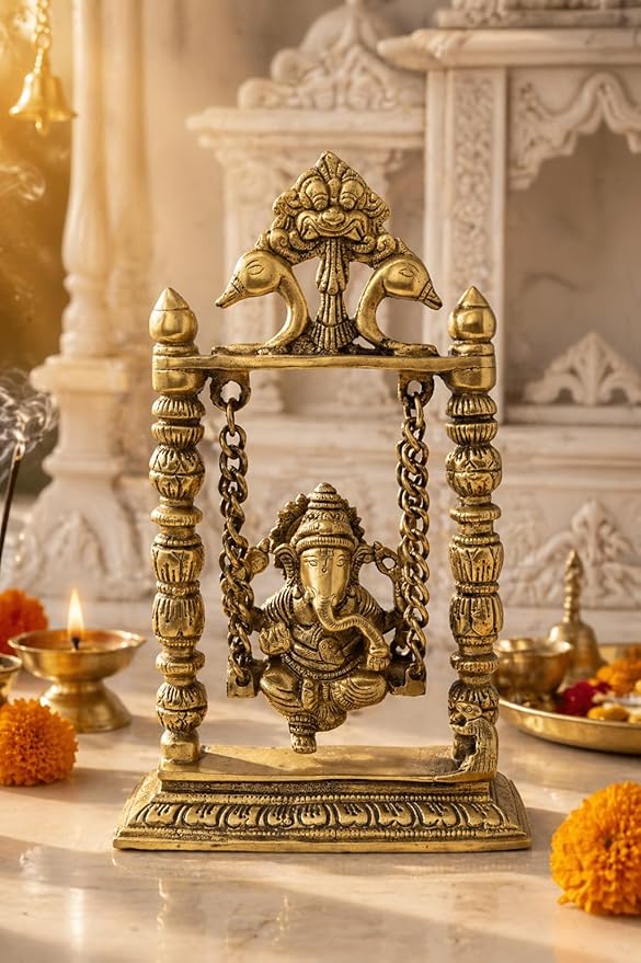 100% Pure Brass Ganesha on Swing Jhoola Showpiece
