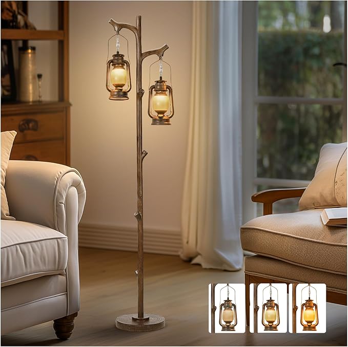 Wood Vintage Standing Tall Lamp 
