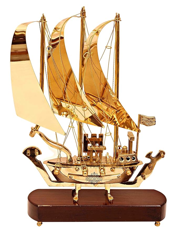 Brass Ship with Wooden Base