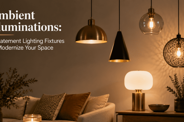 A modern living space showcasing a striking matte black hanging ceiling lamp suspended over a contemporary low-profile sectional sofa with ambient smart wall sconces glowing warmly in the background.