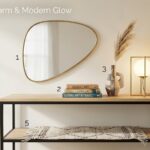 A perfectly styled shelf featuring a glowing crystal lamp, a colorful rickshaw miniature, and a wooden test tube planter with plant cuttings.