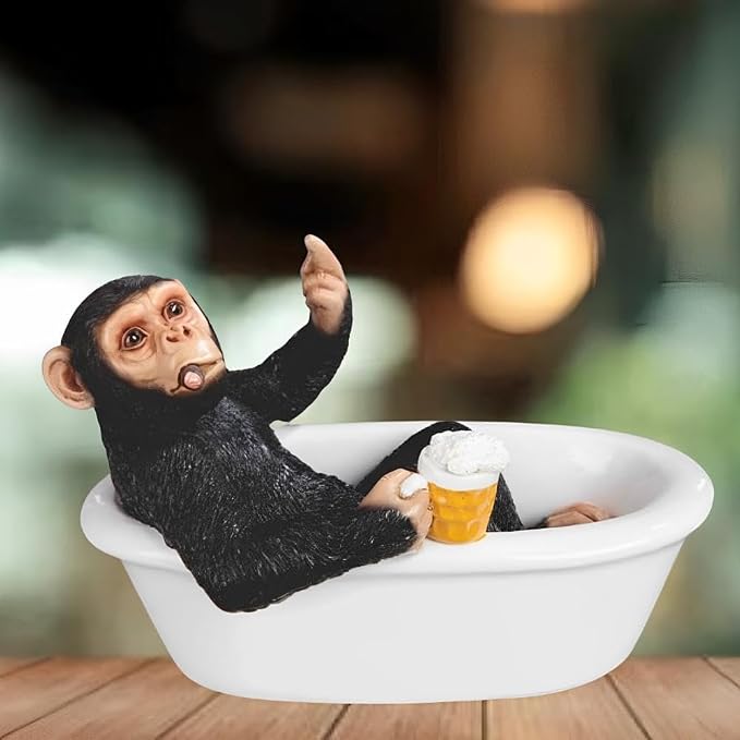 Chimpanzee in Bathtub Figurine Statue