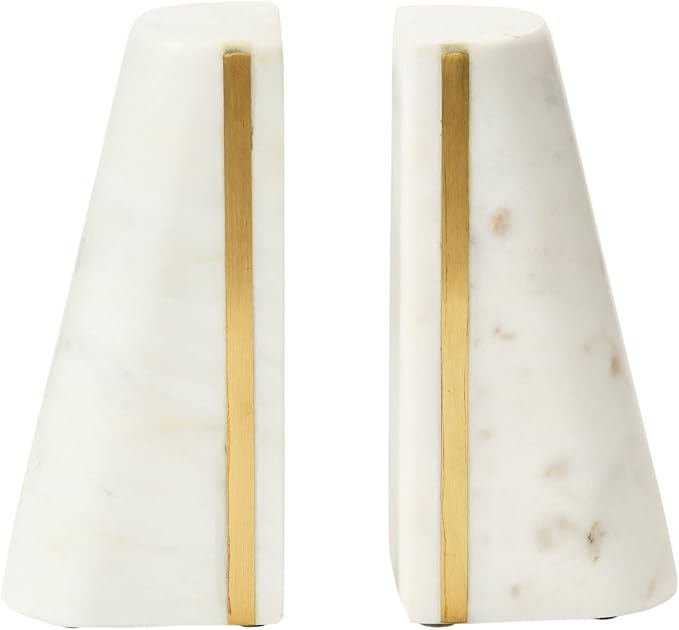 Marble Bookends with Brass Inlay