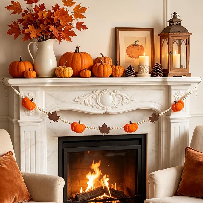 Pumpkin Garland with Maple Leaves