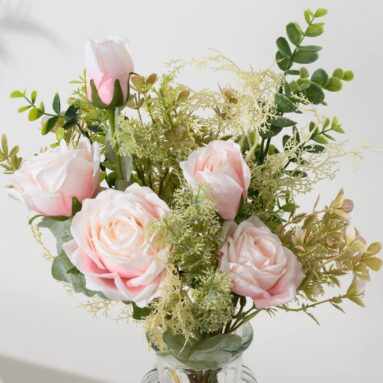 Silk Roses Flower Bouquet in Vase