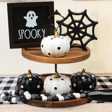 Farmhouse Tiered Tray Decor for Spooky Halloween