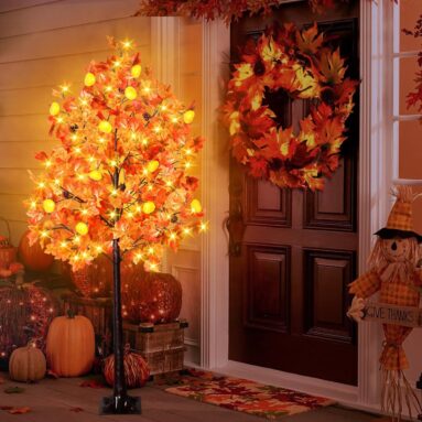 Pinecones Pumpkin Lights Artificial Tree