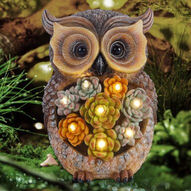 Owl Garden Statue with light
